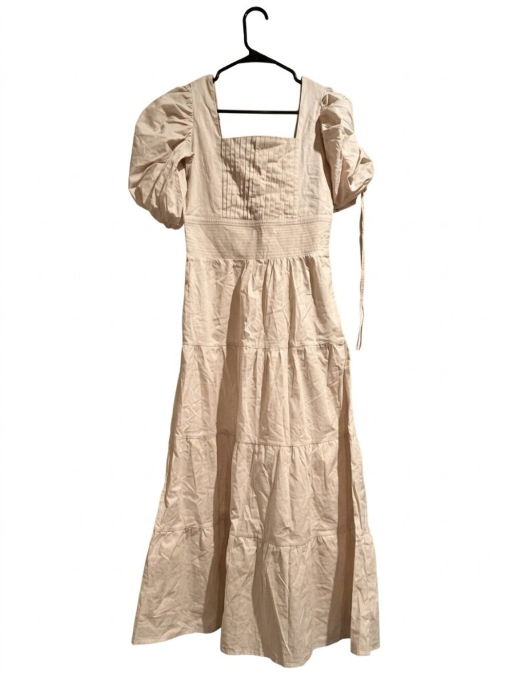 Cristina Restrepo Cream Puff-Sleeve Tiered Cottagecore Midi Dress Size S